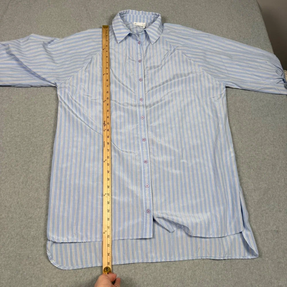 ASOS DESIGN Blue White Striped Oversized Mini Shirt Dress Long Puff Sleeve US 6